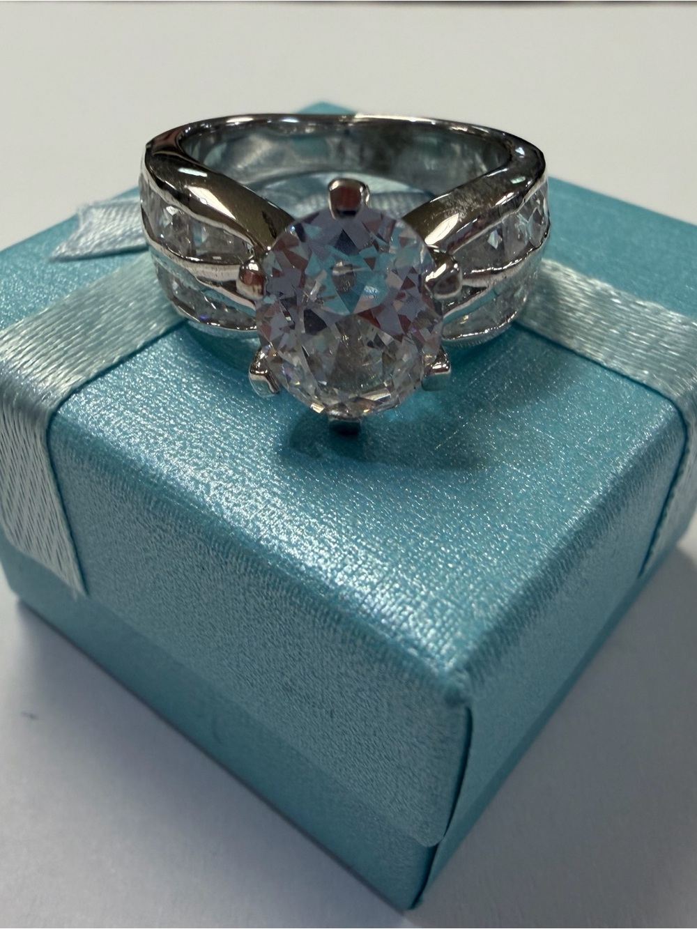 Silver-tone Clear Crystal Solitaire Ring - Classic Women's Jewelry